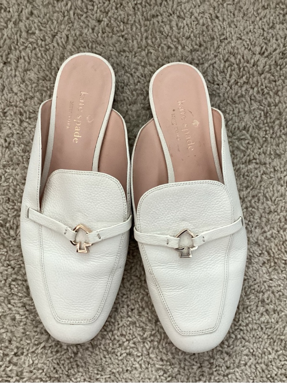 Kate Spade White Leather Slip-On Mule Loafers with Gold Accent Size 9